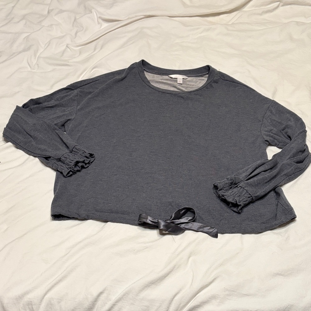 LC Lauren Conrad Charcoal Gray Tie-Hem Sweatshirt